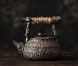 Vintage Ceramic Ti-Liang Teapot,Hemp Rope Handle