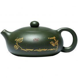 Flat Xishi Yixing Lv Ni Clay Teapot